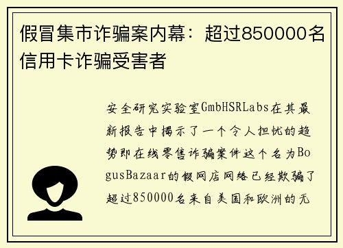 假冒集市诈骗案内幕：超过850000名信用卡诈骗受害者